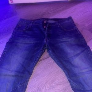 blue jeans one paint stain